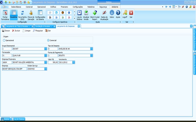 Lançamento de Despesa