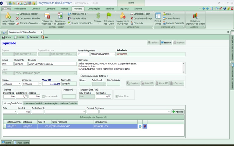 Lançamento Contas a Receber